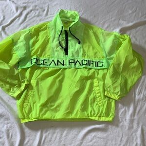Vintage hi viz yellow ocean pacific OP pullover MONTABERT 1/4 zip windbreaker xl